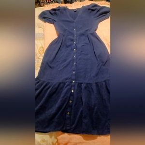Long blue button-down, short sleeve cotten dress. Size: s